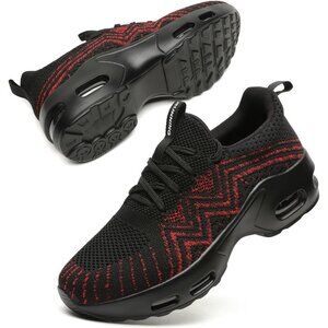 🆕Women's Black-Red Lightweight Mesh Running Sneakers Walking Athletic Shoes
